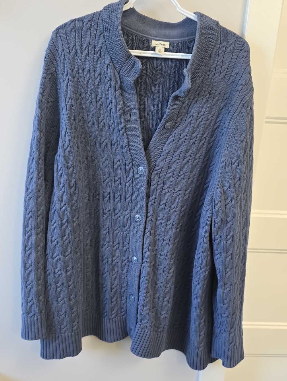 L.L. Bean Slate Blue Cable-Knit Button Cardigan